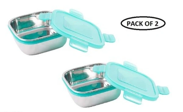 Stainless Steel Air - Tight With Easy Lock Lid Microwafe safe bowl/ Containers (450ML) - Free Size, Stainless Steel, Container/ Bowls, Pack of2